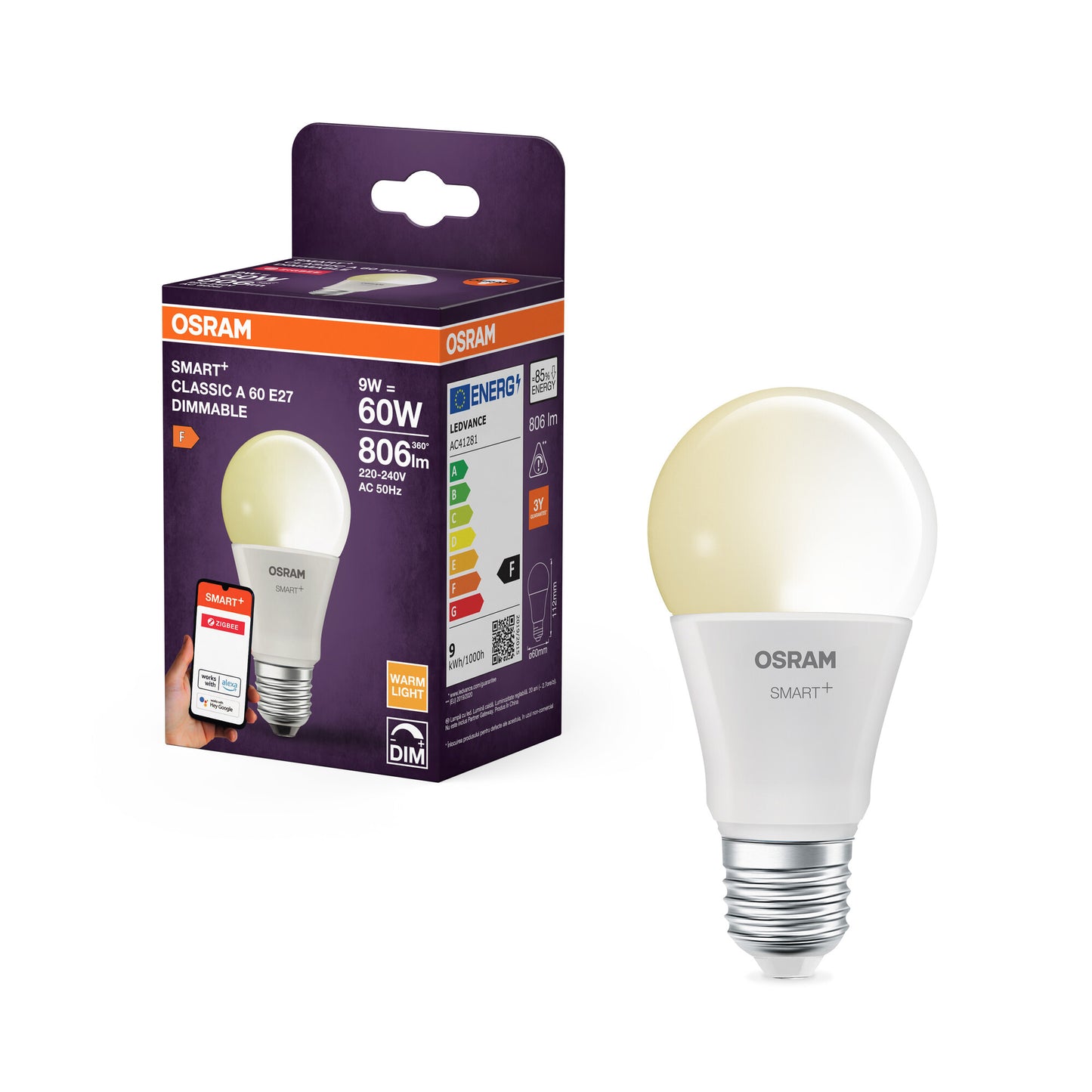 OSRAM SMART LED A60-lampform E27 9W ZigBee-dimbar 2700K