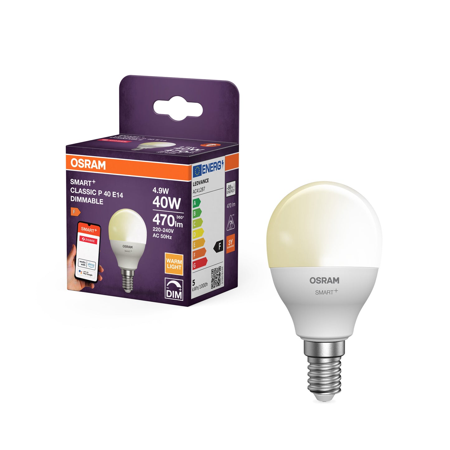 OSRAM SMART LED P40 Miniball E14 4,9W ZigBee dimbar 2700K