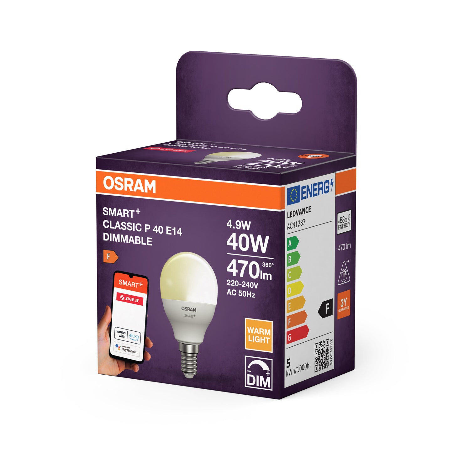 OSRAM SMART LED P40 Miniball E14 4,9W ZigBee dimbar 2700K