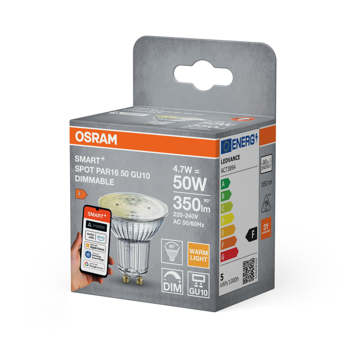 OSRAM SMART+ Matter Spot PAR16 GU10 4,7W WiFi dimbar