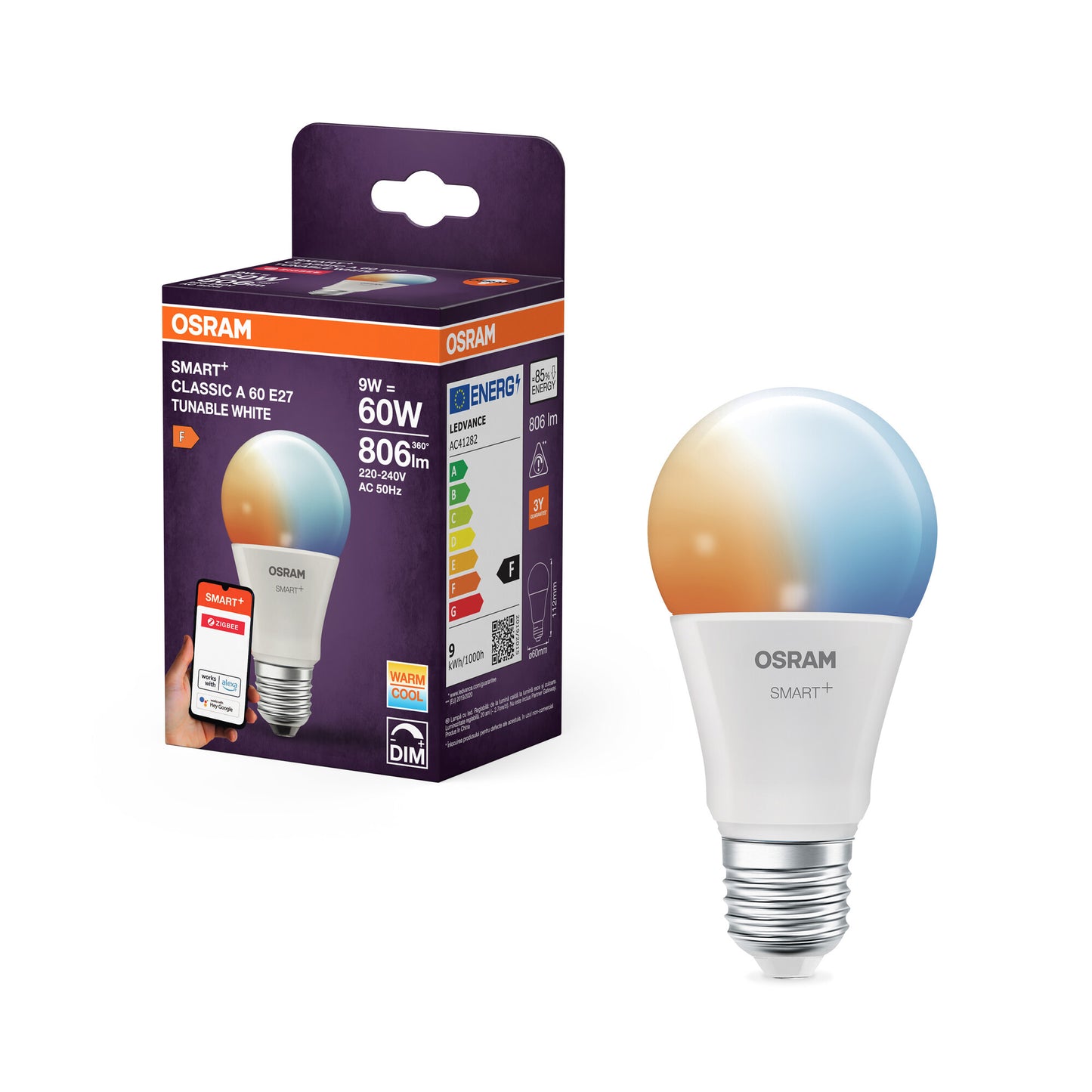 OSRAM SMART LED A60-lampform E27 9W ZigBee Tunable White