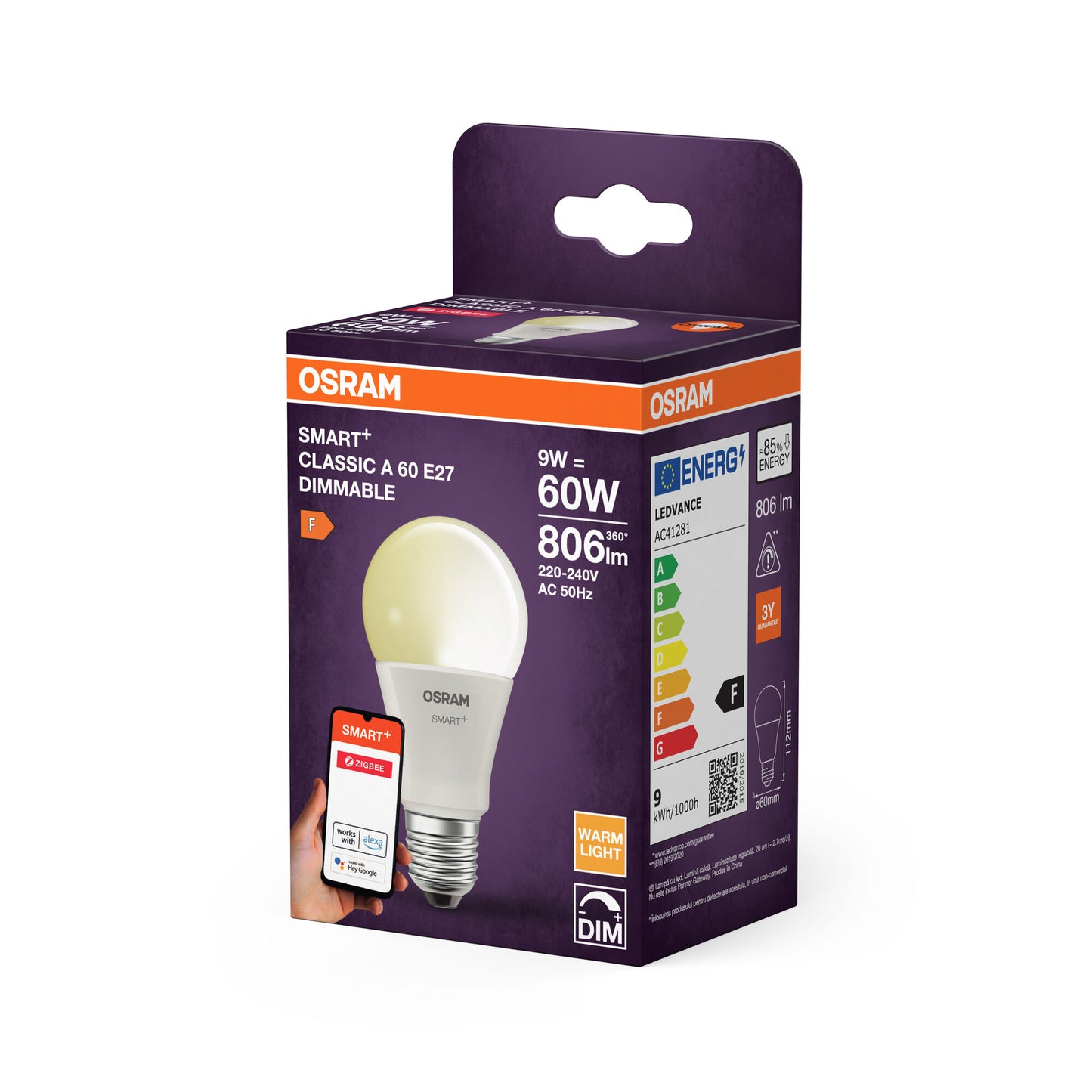 OSRAM SMART LED A60-lampform E27 9W ZigBee-dimbar 2700K
