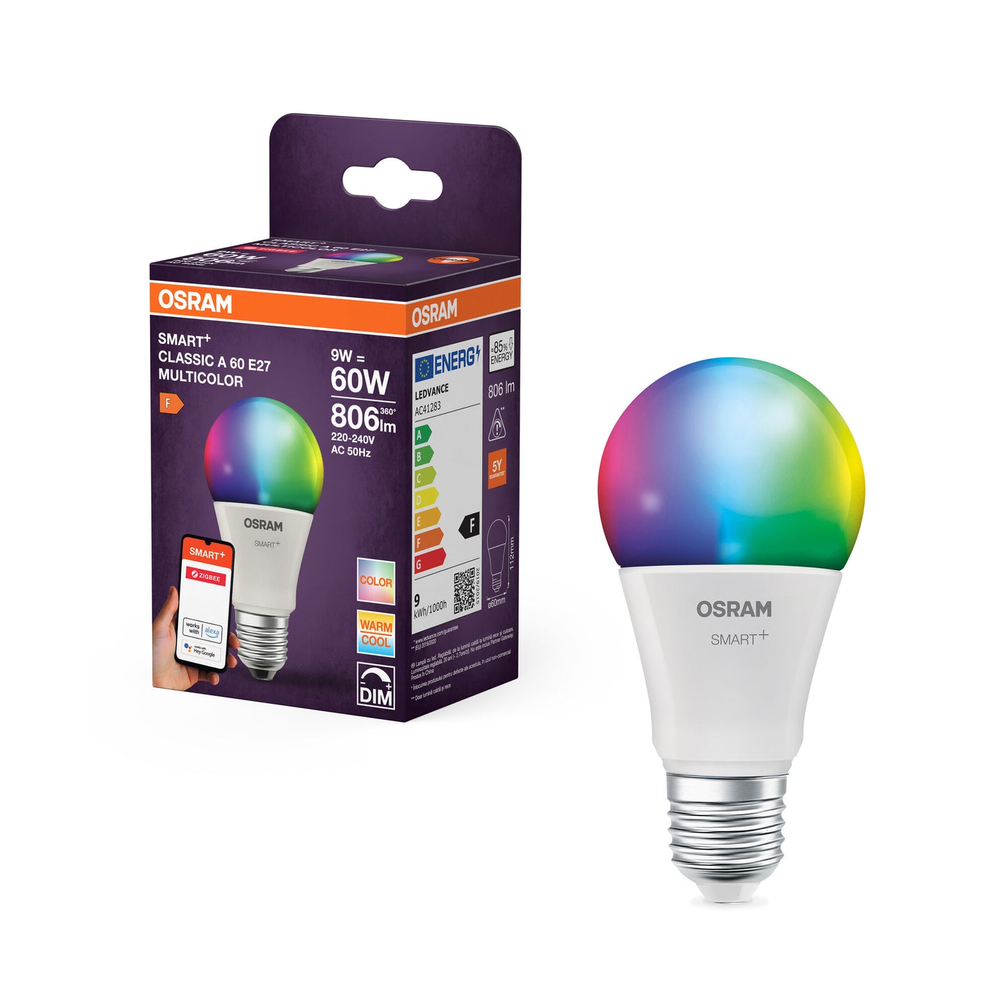 OSRAM SMART LED A60-lampform E27 9W ZigBee RGBW-färger