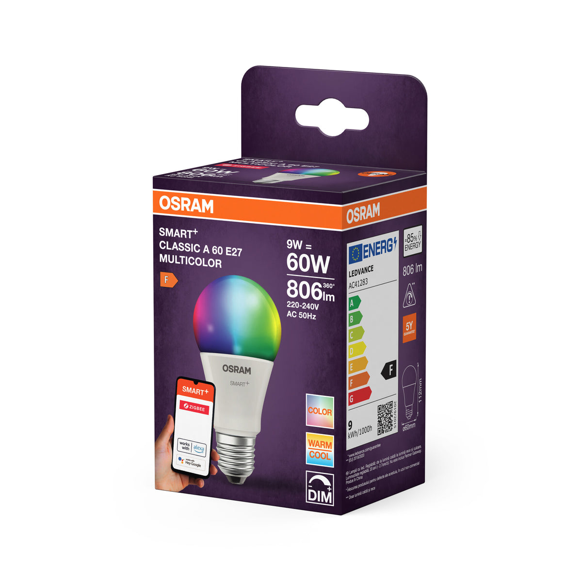 OSRAM SMART LED A60-lampform E27 9W ZigBee RGBW-färger