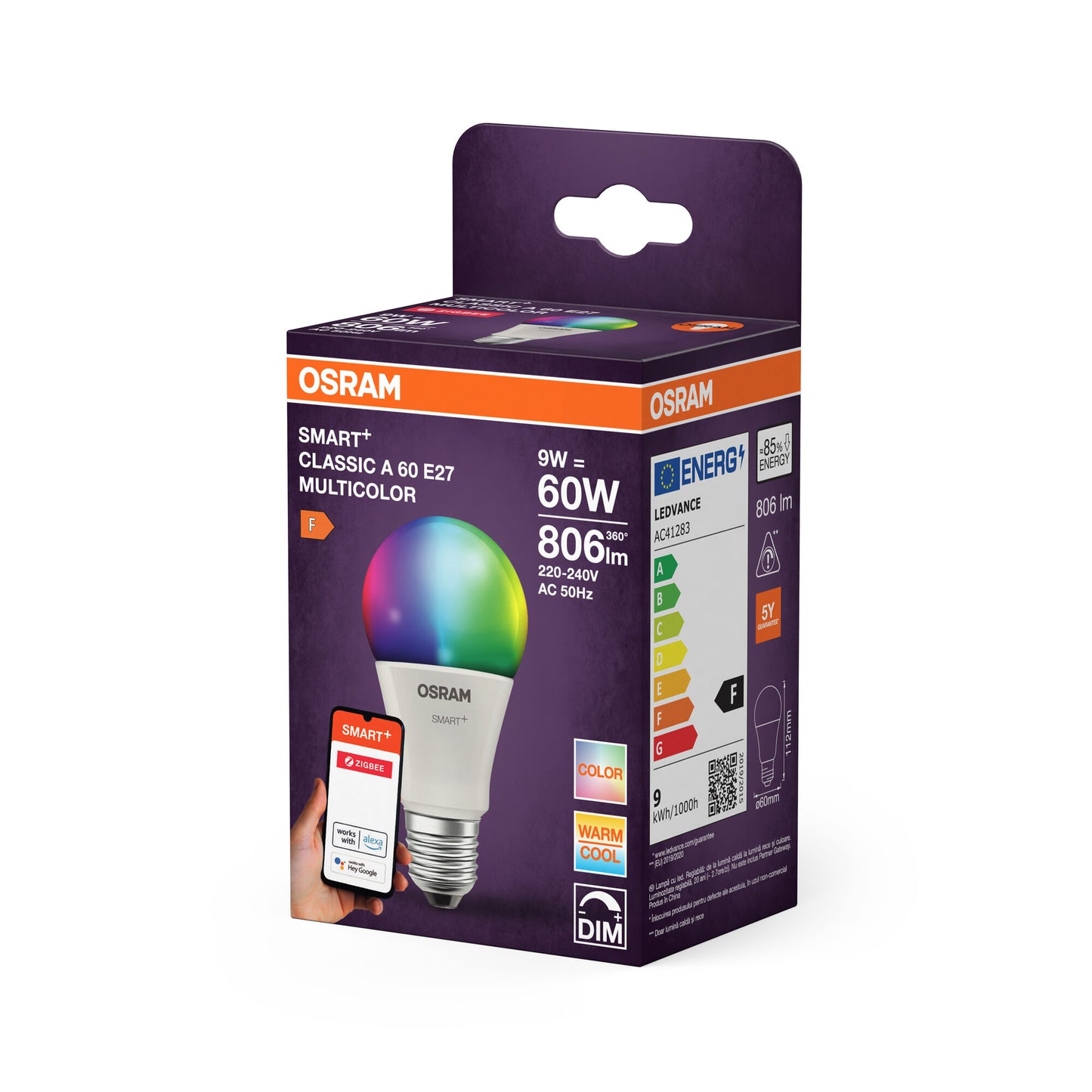 OSRAM SMART LED A60-lampform E27 9W ZigBee RGBW-färger