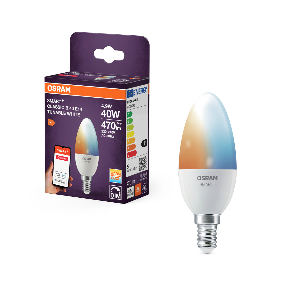 OSRAM SMART LED B40 Kronljus E14 4,9W ZigBee Justerbar Vit