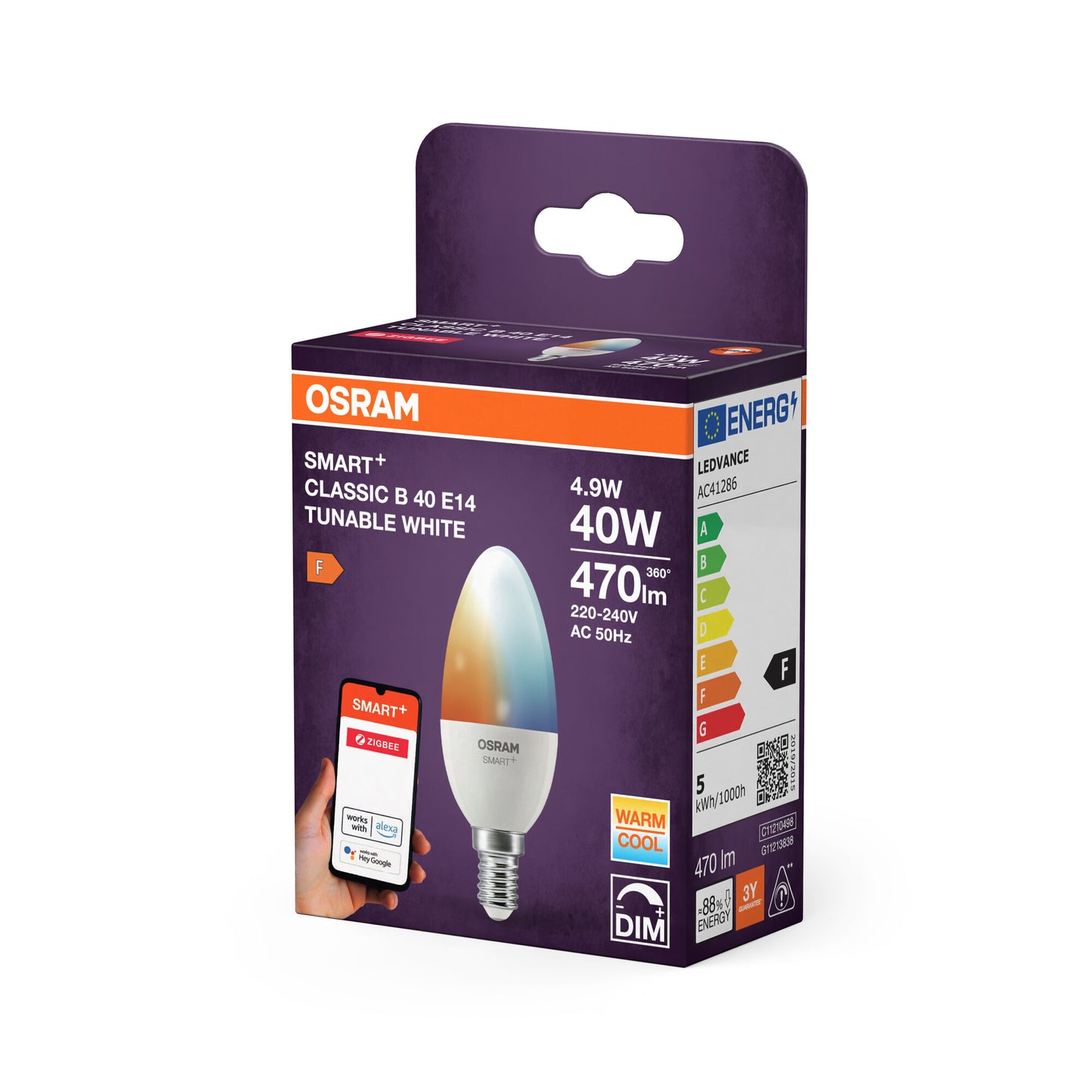 4-pack OSRAM SMART LED B40 Kröntgenlampa E14 4,9W ZigBee Justerbar Vit