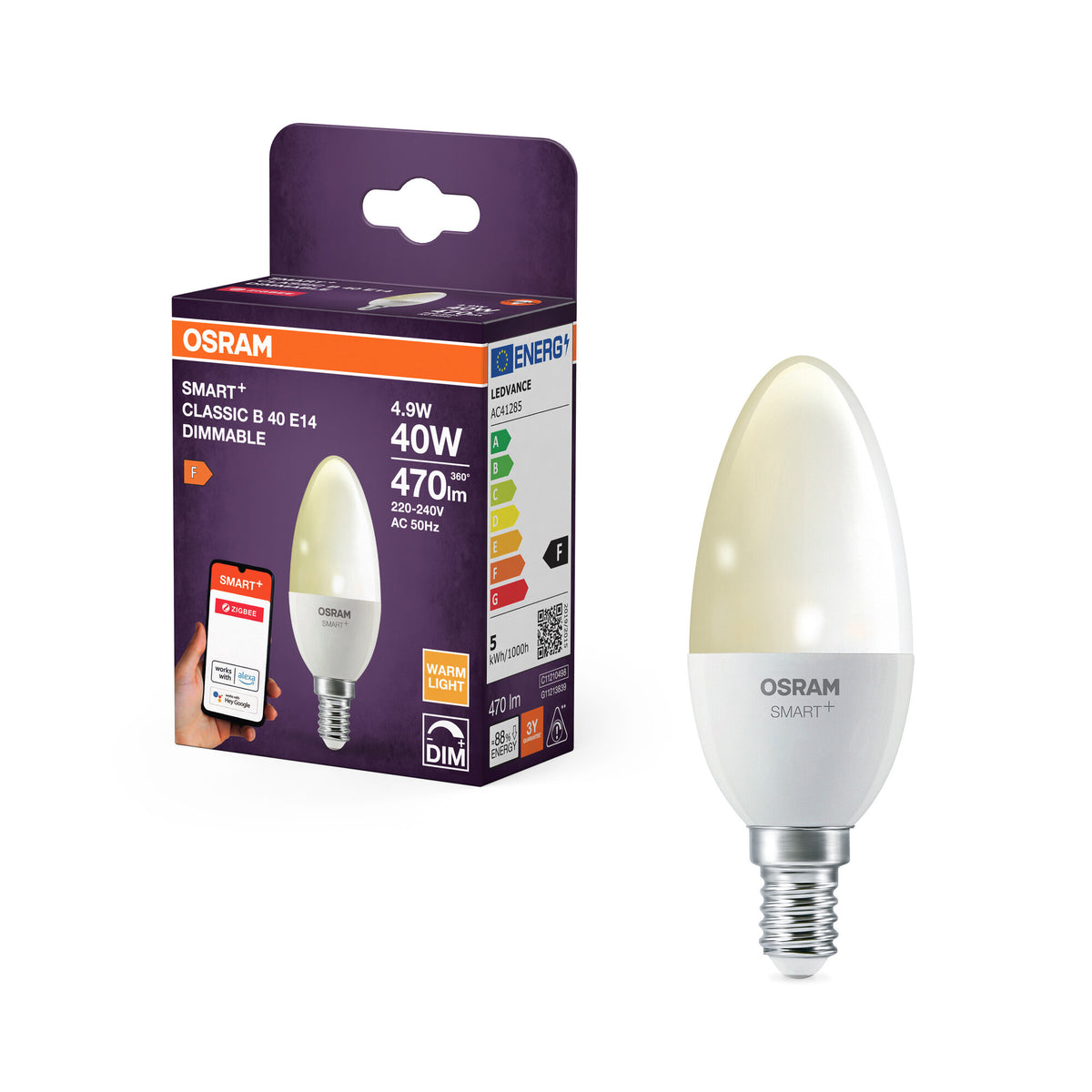 OSRAM SMART LED B40 kronljus E14 4,9W ZigBee dimbar 2700K