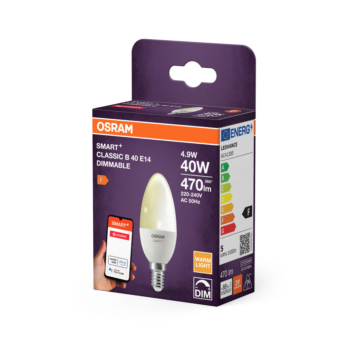 OSRAM SMART LED B40 kronljus E14 4,9W ZigBee dimbar 2700K