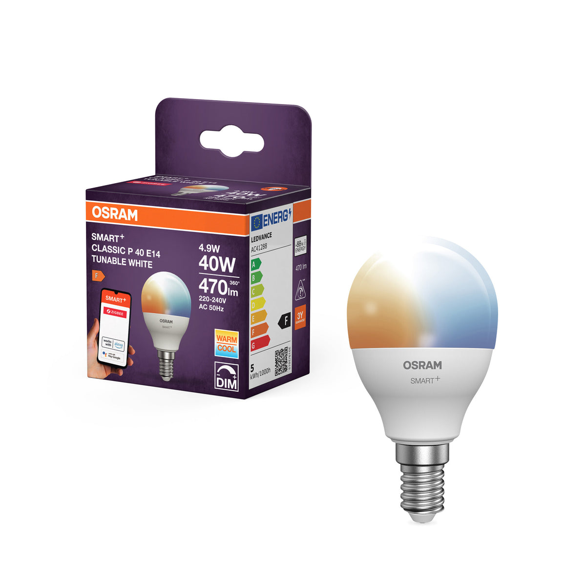 OSRAM SMART LED P40 Miniball E14 4,9W ZigBee justerbar vit