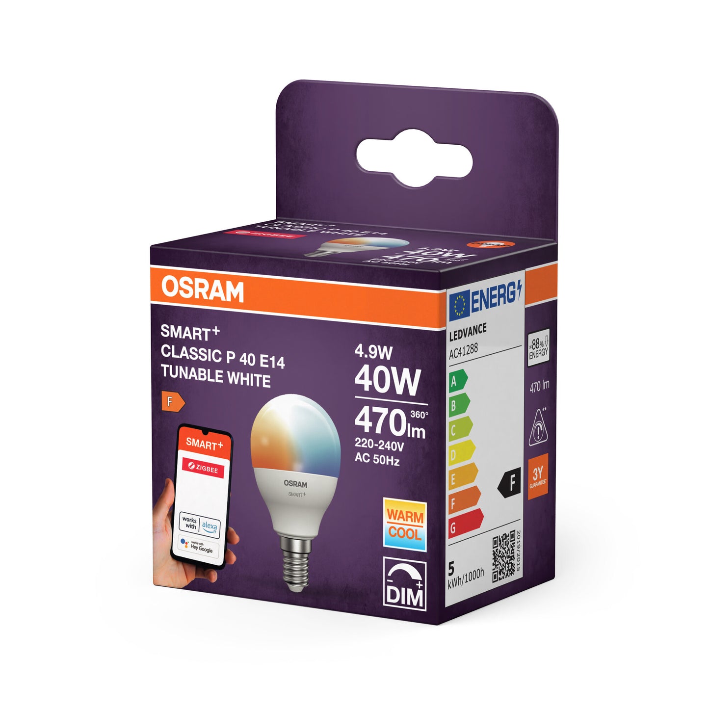 OSRAM SMART LED P40 Miniball E14 4,9W ZigBee justerbar vit