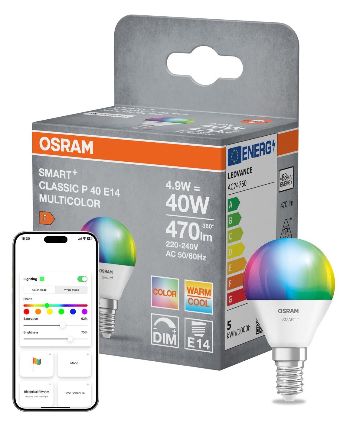 OSRAM SMART+ Matter P40 Miniball E14 4,9W WiFi RGBW-färger