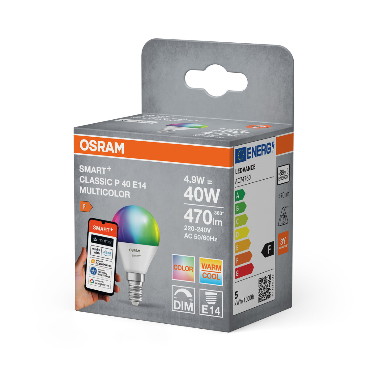 OSRAM SMART+ Matter P40 Miniball E14 4,9W WiFi RGBW-färger