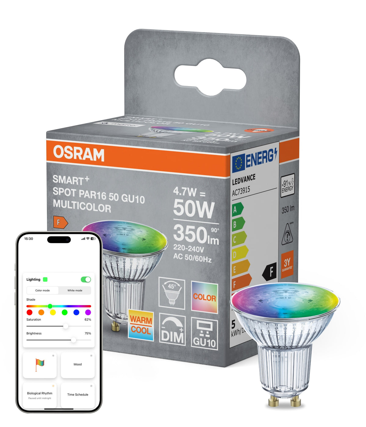 OSRAM SMART+ Matter Spot PAR16 GU10 4,7W WiFi RGBW-färger