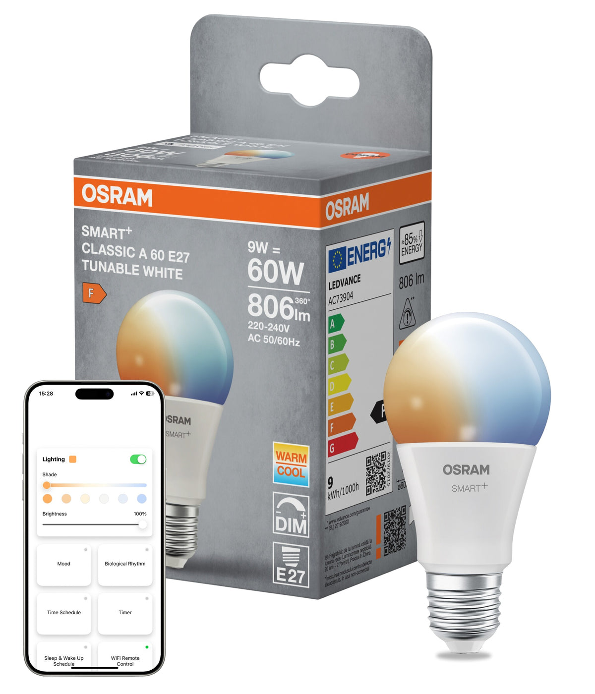 OSRAM SMART+ Matter A60-lampform E27 9W WiFi Justerbar Vit
