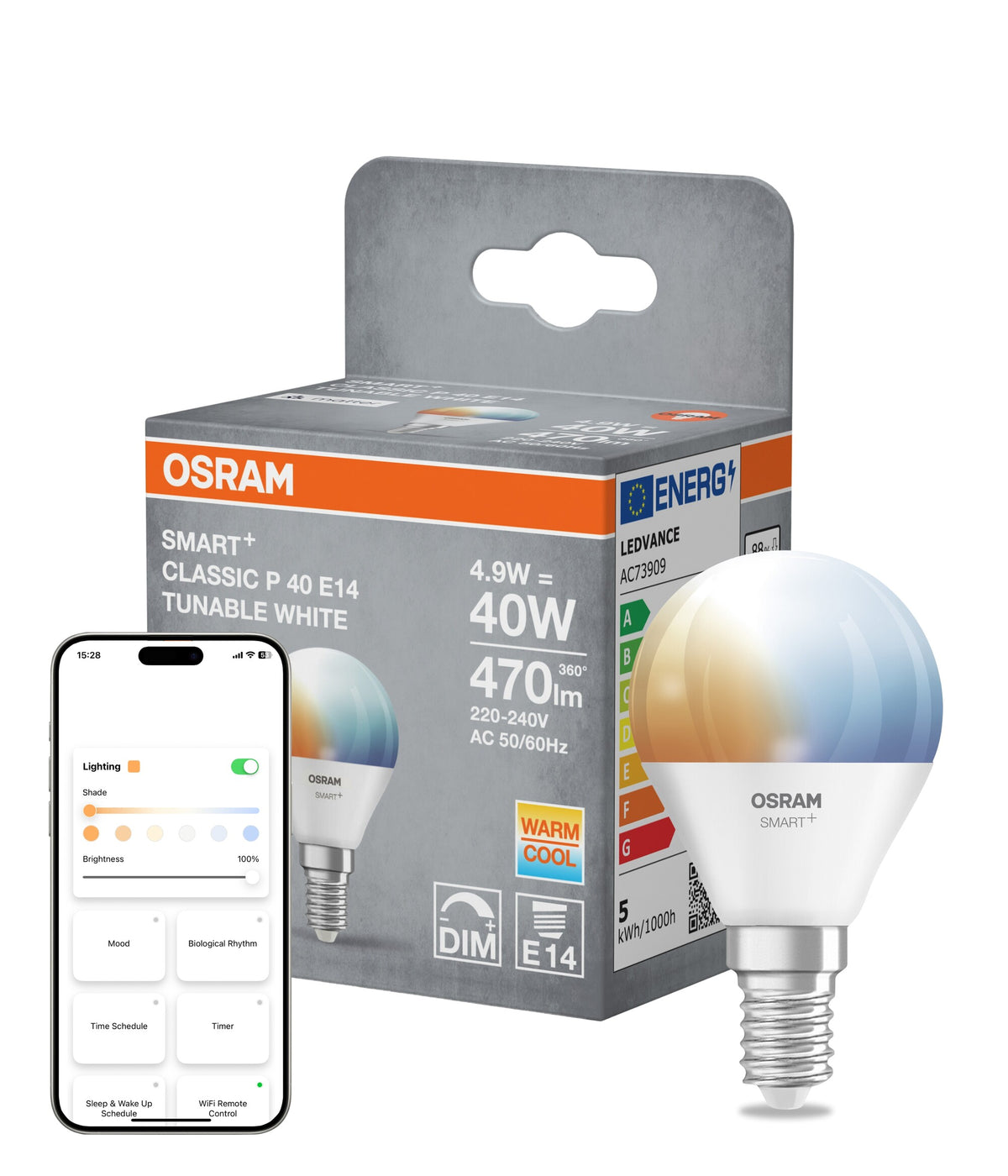 OSRAM SMART+ Matter P40 Miniball E14 4,9W WiFi Justerbar Vit