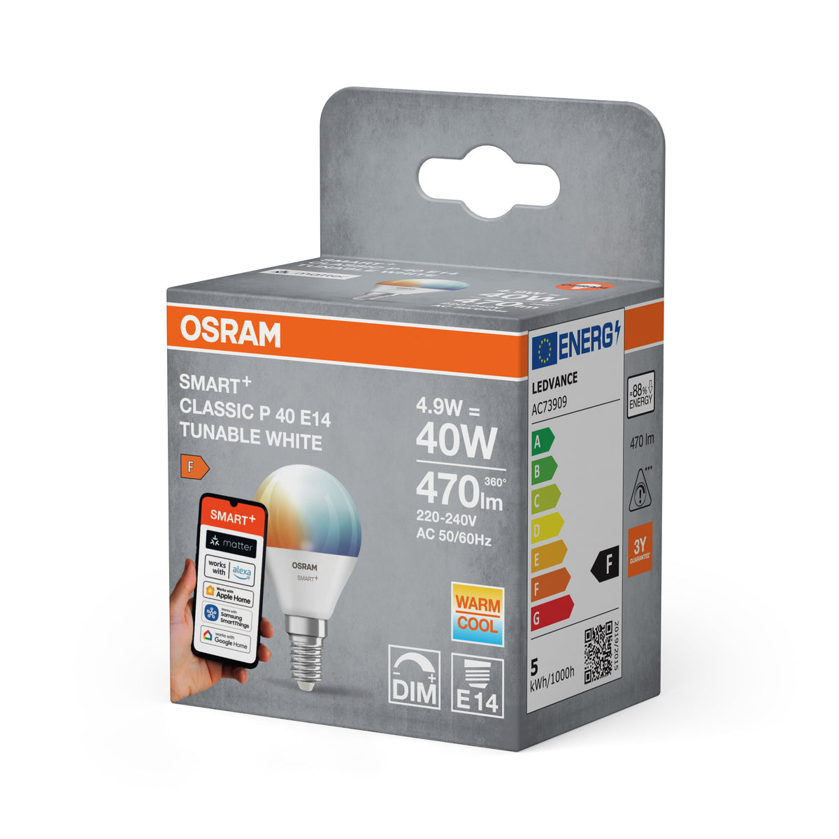 OSRAM SMART+ Matter P40 Miniball E14 4,9W WiFi Justerbar Vit